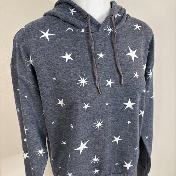 Wildfox Sweatshirt Medium Blue Stars Cropped Hoodie Pullover Women's Casual - Picture 2 of 10